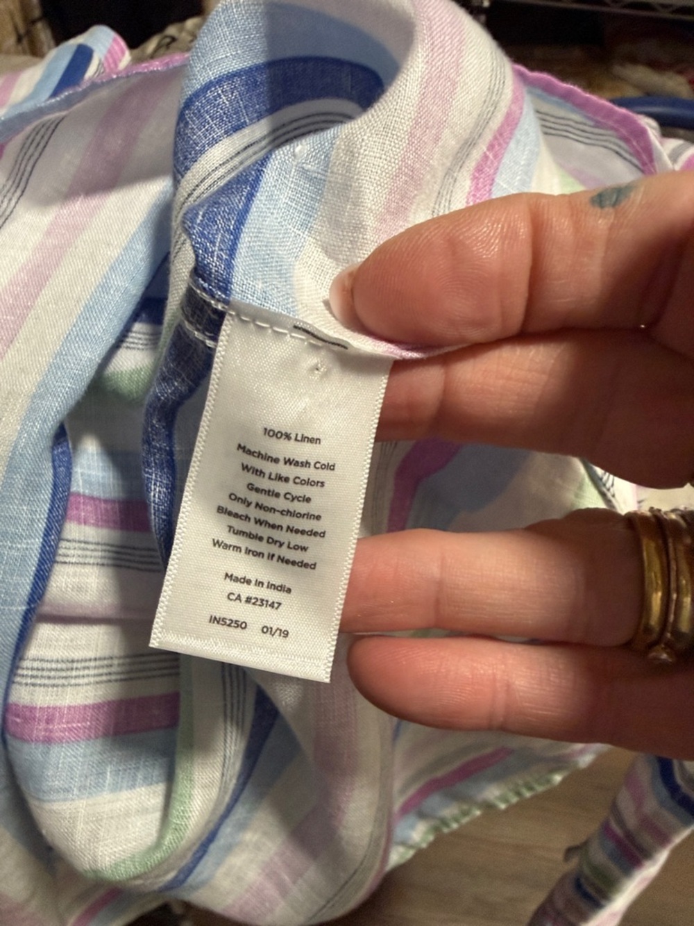 Talbots Stripe Linen Camp Shirt with Roll Tab Long Sleeve Size Large - Picture 10 of 12